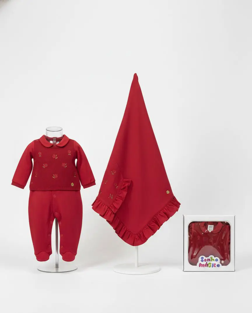 Miniatura KIT COM MACACAO E MANTA BORDADOS SONHO MAGICO COR VERMELHO 2